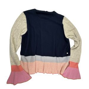 Alessandra Striped Cashmere Sweater Women Size Medium Bell Cuff Colorblock